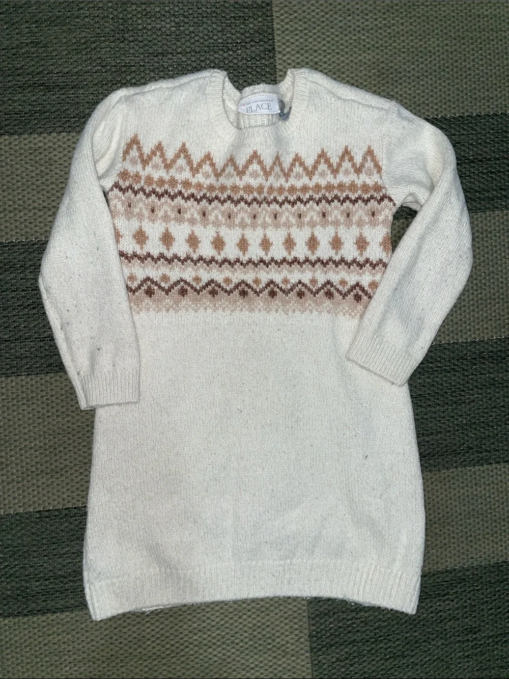 The Children's Place Cream Sweater Dress with Brown Fair Isle Pattern